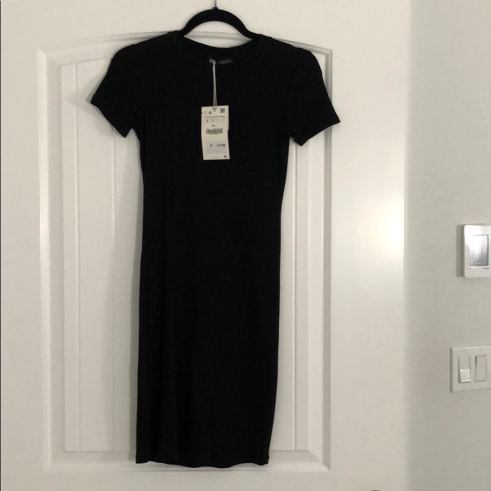 ZARA NWT Black Ribbed Bodycon Dress